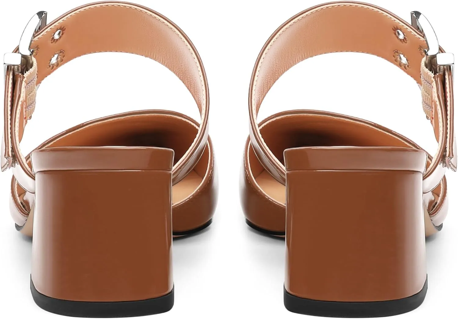 Women's Adjustable Strap Buckle Patent Solid Pointed Toe Chunky Low Heel Mules Casual Dress Pumps Slide Sandals 2 Inch