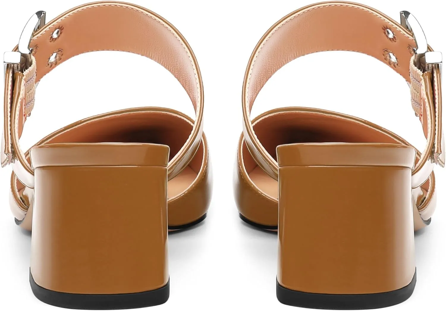 Women's Adjustable Strap Buckle Patent Solid Pointed Toe Chunky Low Heel Mules Casual Dress Pumps Slide Sandals 2 Inch