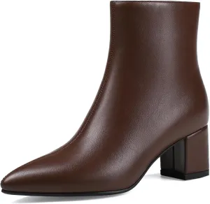 Women's Ankle Boots Pointed Toe Chunky Block Heel Short Boots for Women Low Heeled Booties