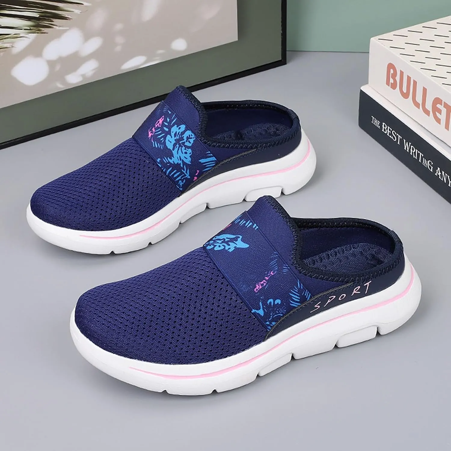 Womens Backless Sneakers Mesh Slip-on Mule Shoes Slip On Shoes Women Arch Support Men Casual Shoes Fashion Sneakers 2025 Waterproof Tennis Shoe Trainers Shoe