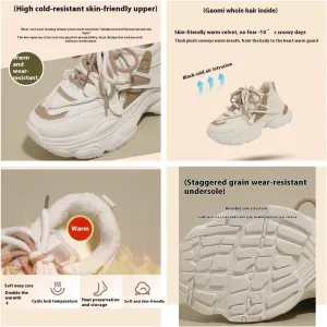 Women's Casual Street Style Low-top Shoes Winter Raw Edge Warm Shoes Thick-Soled Lace-up Sneakers