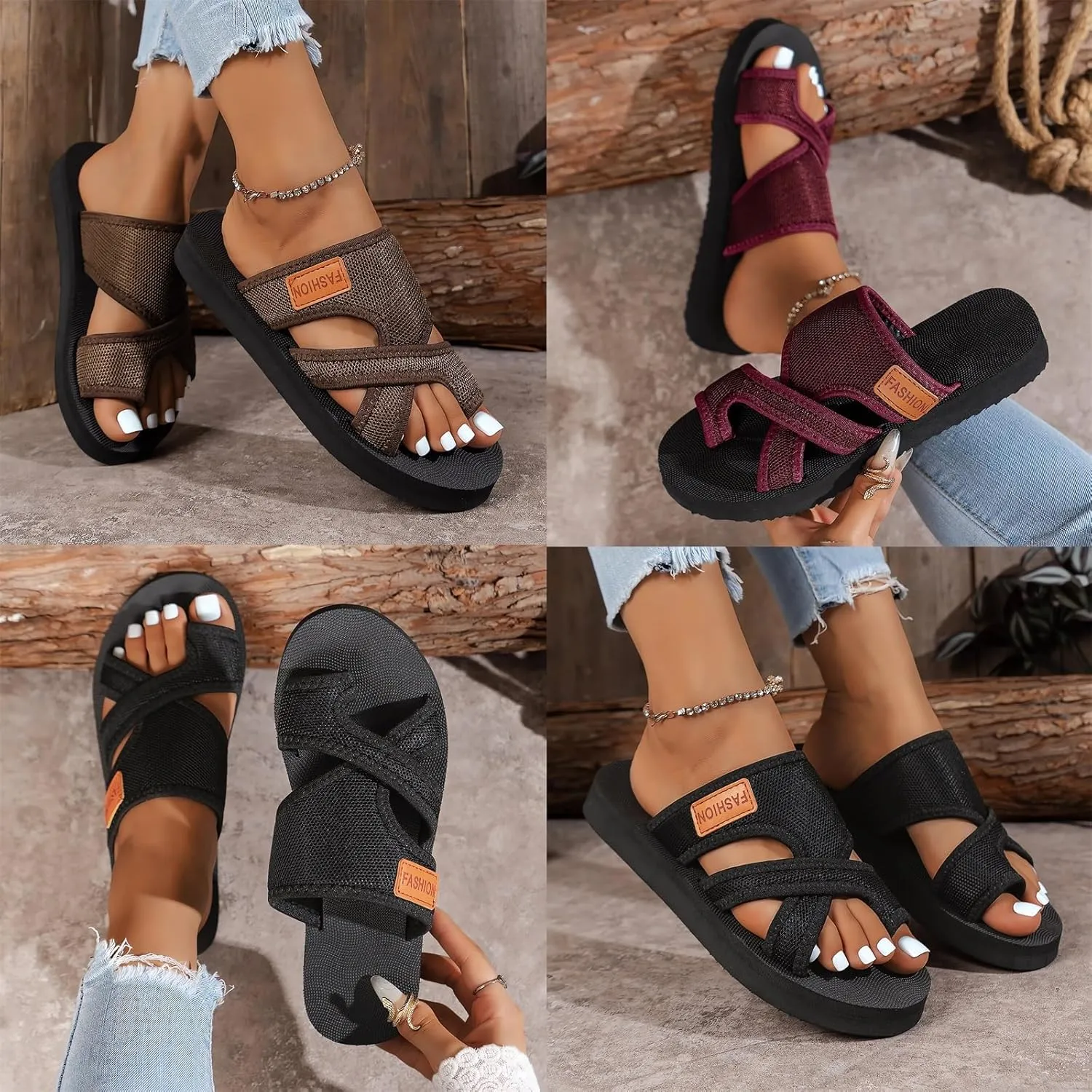 Women's Comfortable Breathable Hollow Mesh Flip Flops Arch Support Orthopedic Wide Width Flipflops Ladies Summer Casual Beach Yoga Foam Slip on Walking Toe Ring Loop Slides Flat Sandals Dressy