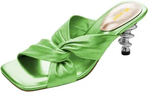 Women’s Cross Strap Mules Special Heeled Slippers Slip On Sandals Chunky High Heels Open Square Toe Shoes Indoor Shopping Party Size 4-16 US
