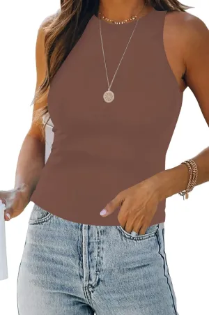 Womens Halter Tops Summer Sleeveless Shirts Sexy High Neck Fitted Tops Racer Back Tank Tops Blouses