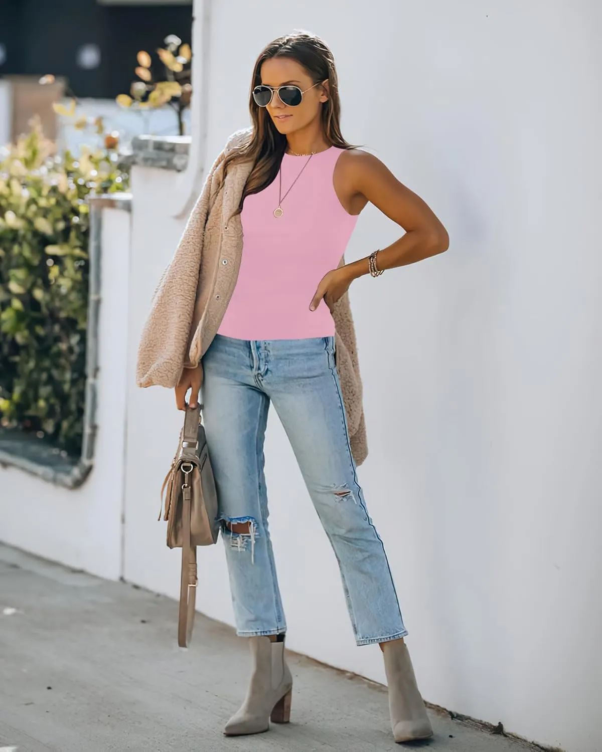 Womens Halter Tops Summer Sleeveless Shirts Sexy High Neck Fitted Tops Racer Back Tank Tops Blouses