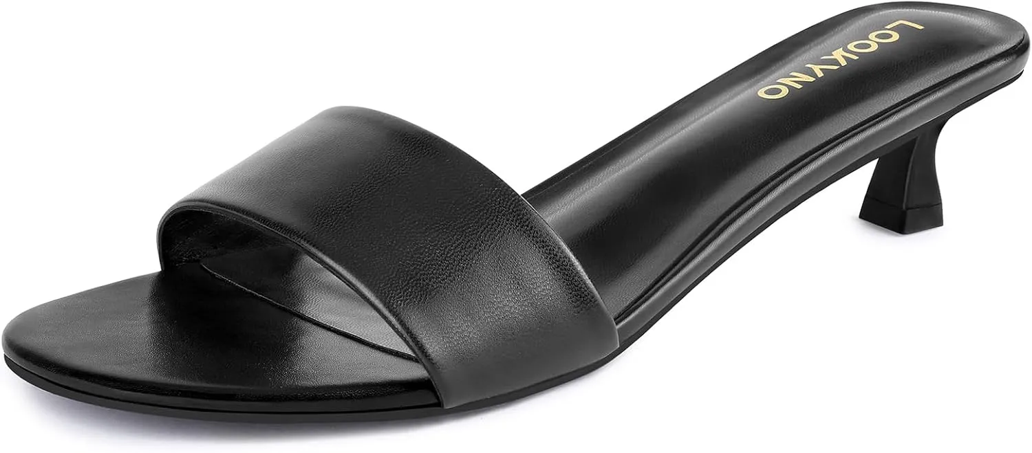 Womens Heeled Sandals Open Round Toe Kitten Low Heels for Women Slip on Slide Sandals Mule Heels Fashion Comfort Dress Party Shoes