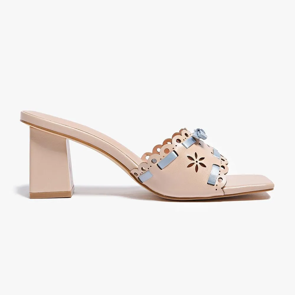 Women's Heeled Sandals Open Toe Mules Glossy Chunky Heels Casual Dress Shoes