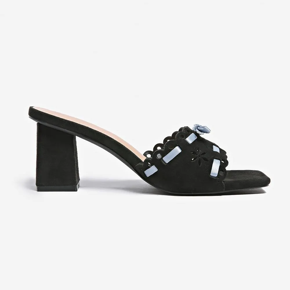 Women's Heeled Sandals Open Toe Mules Glossy Chunky Heels Casual Dress Shoes