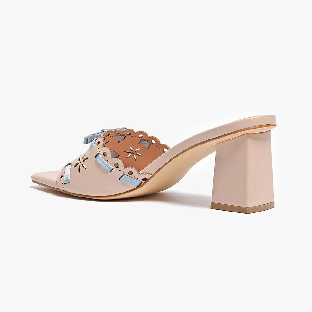 Women's Heeled Sandals Open Toe Mules Glossy Chunky Heels Casual Dress Shoes