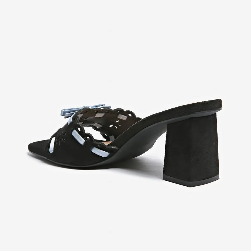 Women's Heeled Sandals Open Toe Mules Glossy Chunky Heels Casual Dress Shoes