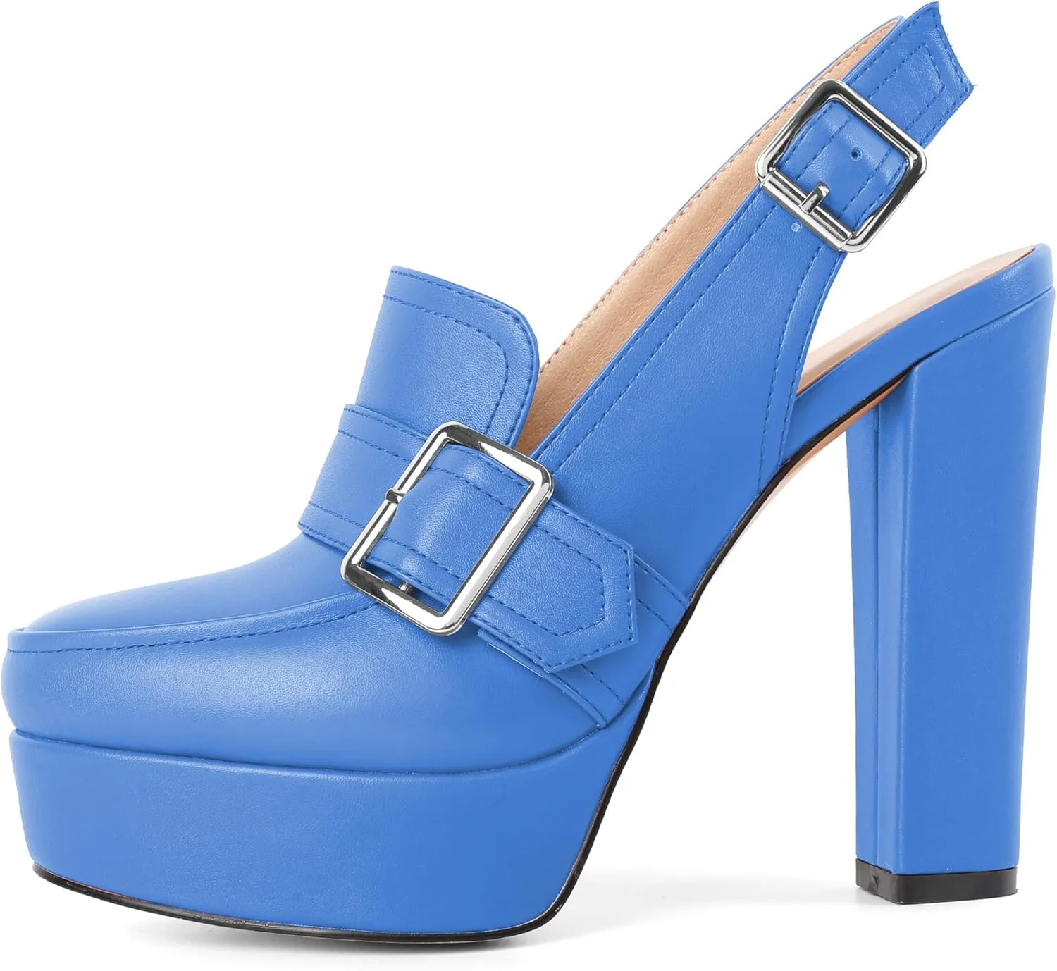 Women's High Heel Loafers Platform Pumps Round Toe Heels Chunky Heel Pumps Stylish Comfortable 4.8 Inch Slingback Heels