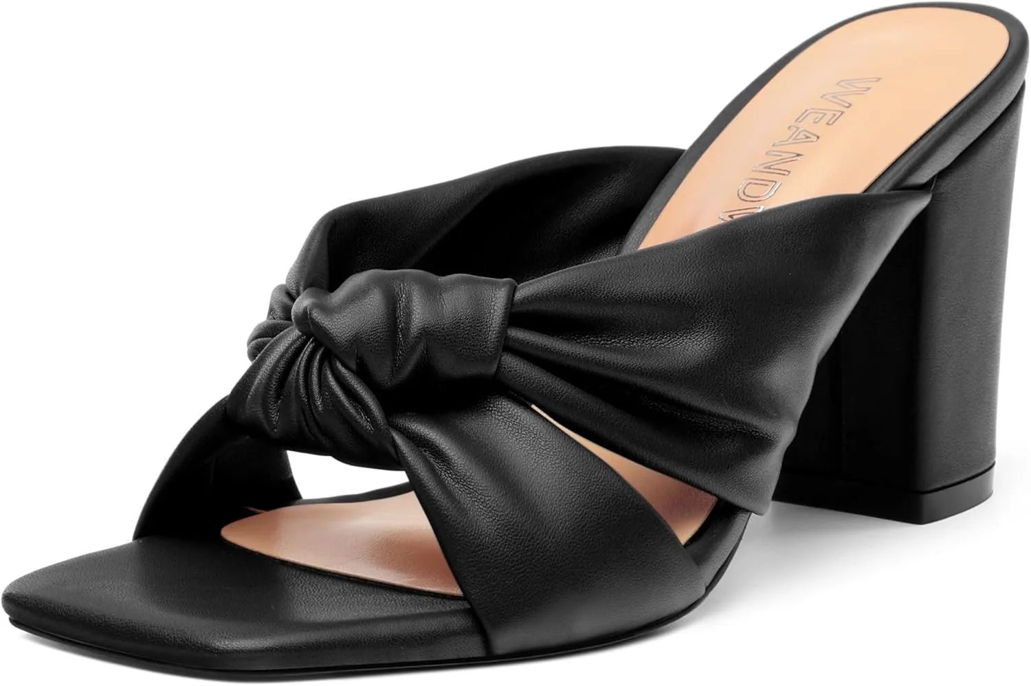 Women's High Heeled Square Toe Slip On Sandals, Puffy Knot Chunky Heel Open Toe Sandals for women, Summer Party Prom Shoes