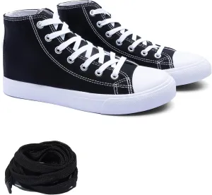 Women's High-Top Canvas Sneakers – Classic Lace-Up Casual Shoes with Extra Shoelaces – Comfortable, Stylish, and Durable