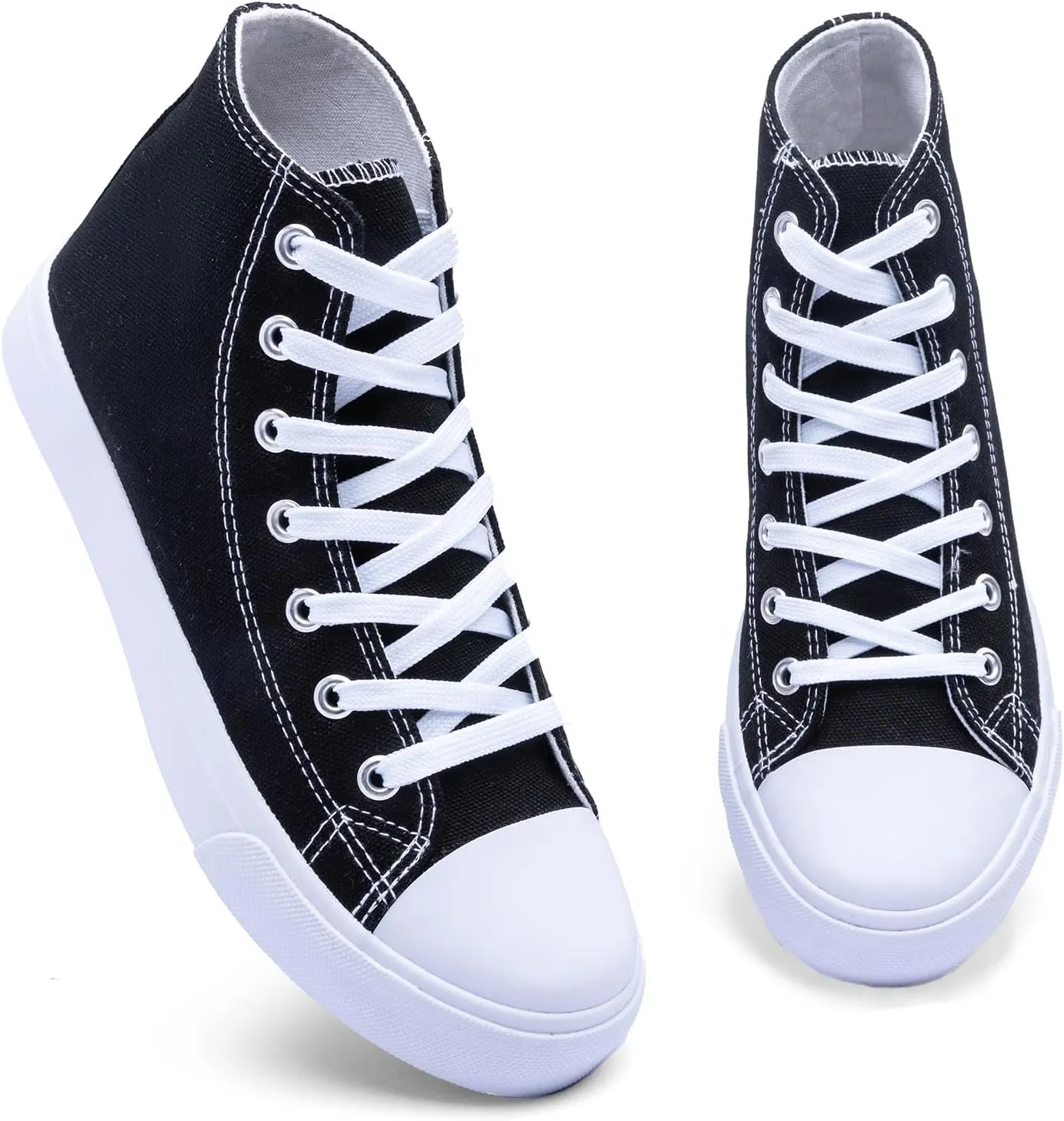 Women's High-Top Canvas Sneakers – Classic Lace-Up Casual Shoes with Extra Shoelaces – Comfortable, Stylish, and Durable