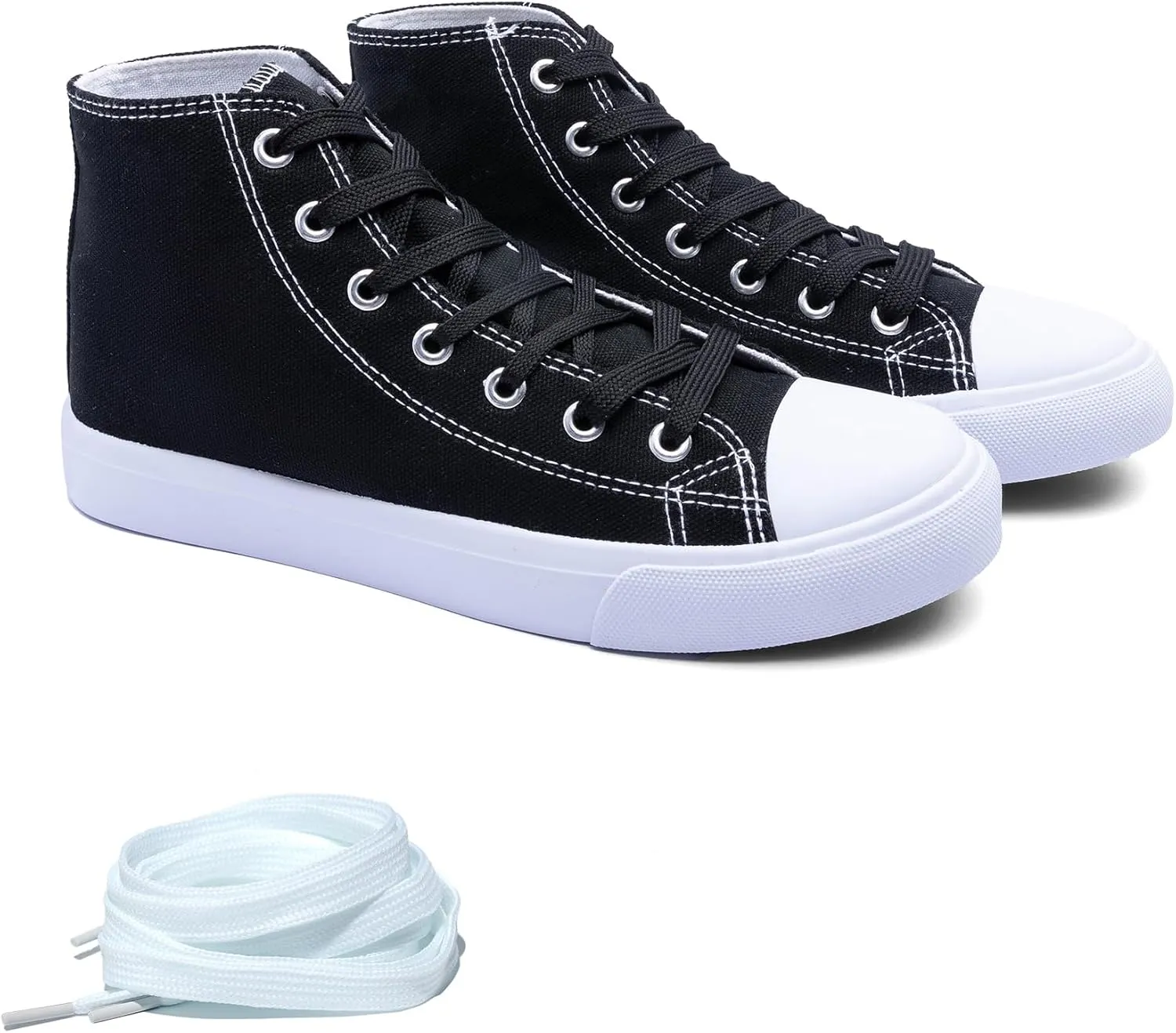 Women's High-Top Canvas Sneakers – Classic Lace-Up Casual Shoes with Extra Shoelaces – Comfortable, Stylish, and Durable