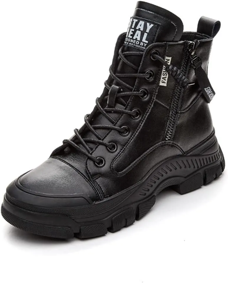 Women's High Top Lace Up Walking Shoes Sports Small White Shoes,Round Head Side Zipper Warm Casual Shoes