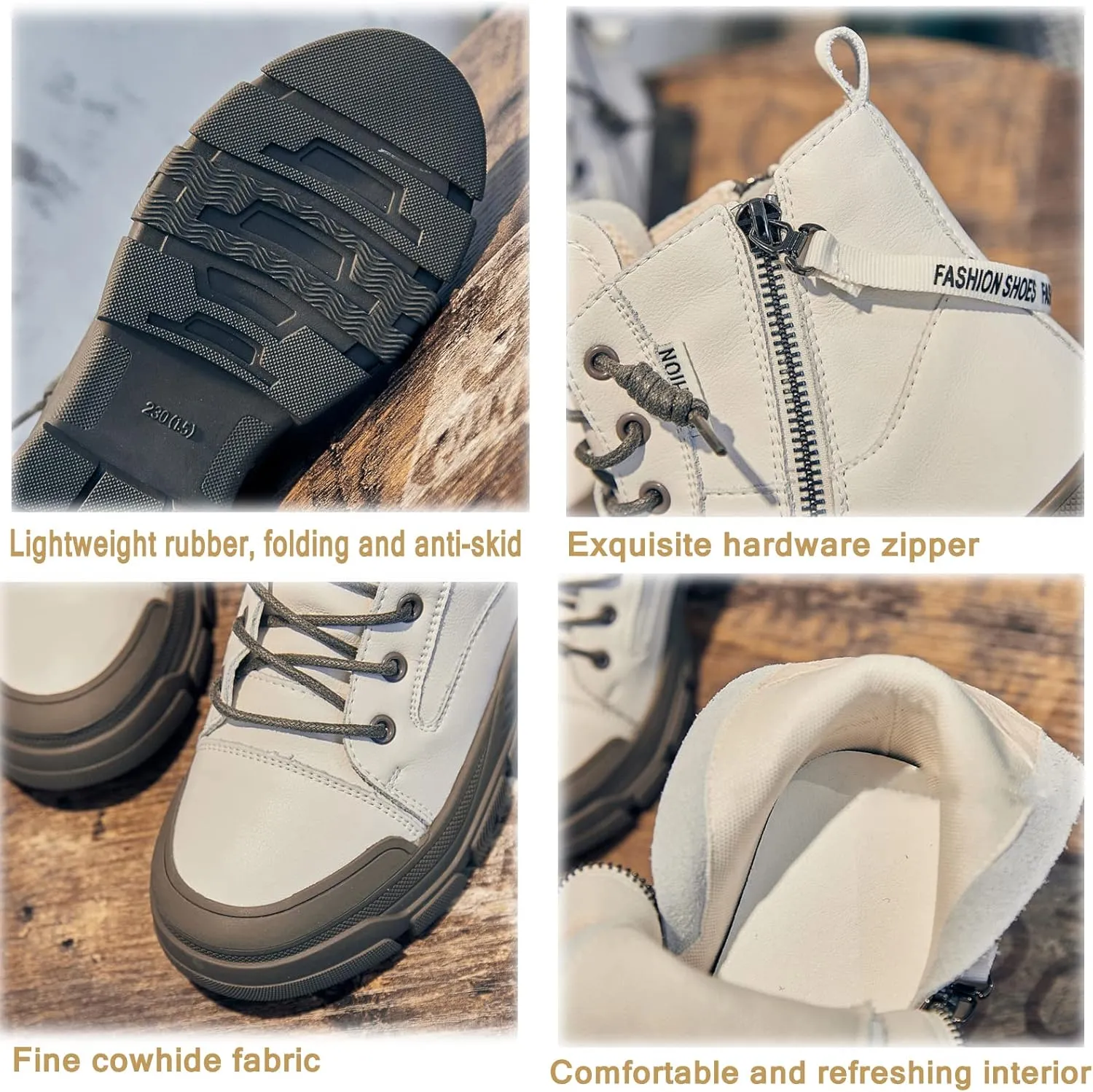 Women's High Top Lace Up Walking Shoes Sports Small White Shoes,Round Head Side Zipper Warm Casual Shoes