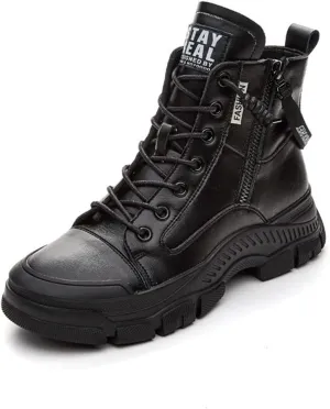 Women's High Top Lace Up Walking Shoes Sports Small White Shoes,Round Head Side Zipper Warm Casual Shoes