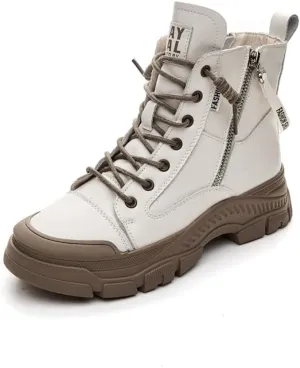 Women's High Top Lace Up Walking Shoes Sports Small White Shoes,Round Head Side Zipper Warm Casual Shoes