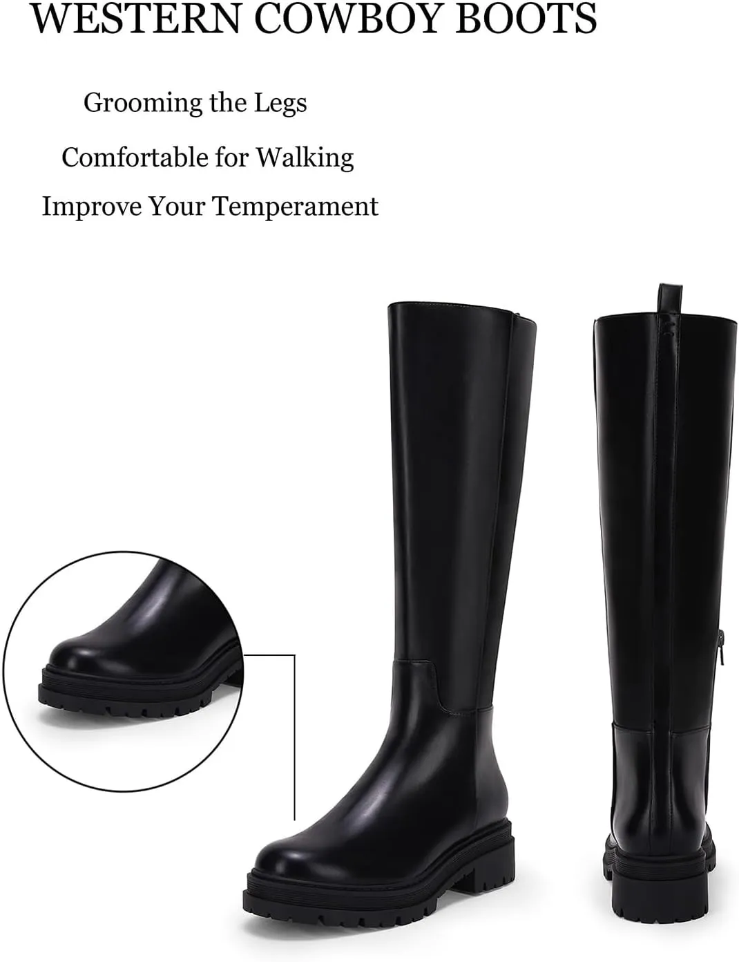 Women's Knee High Platform Boots Chunky Block Heel Side Zipper Fall Boots Winter Riding Boot