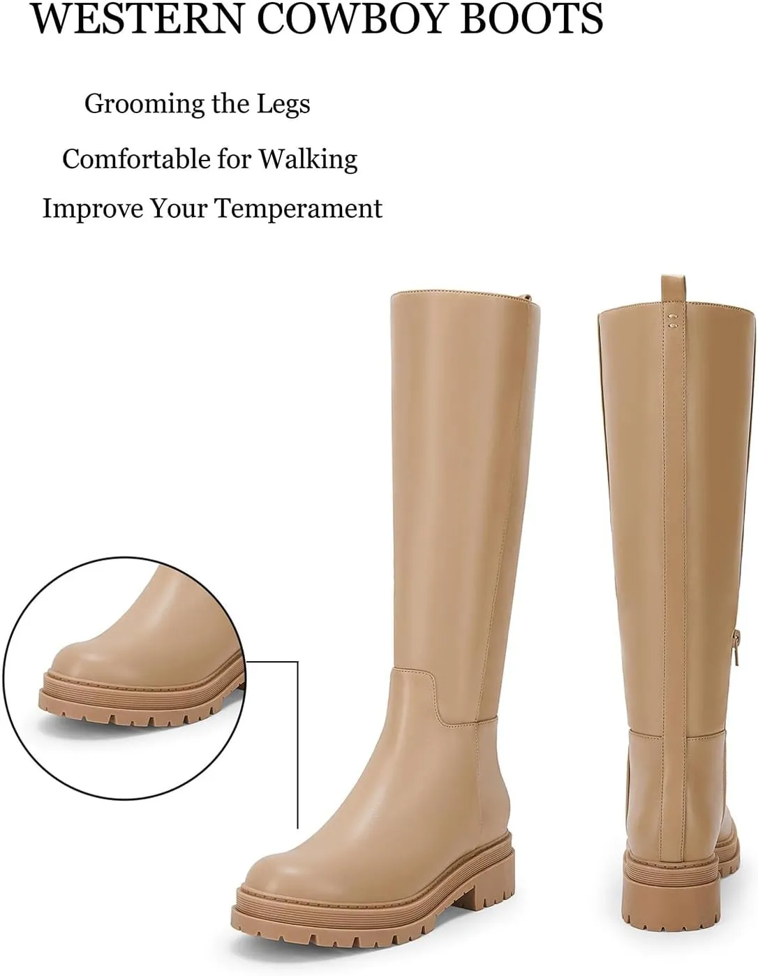 Women's Knee High Platform Boots Chunky Block Heel Side Zipper Fall Boots Winter Riding Boot