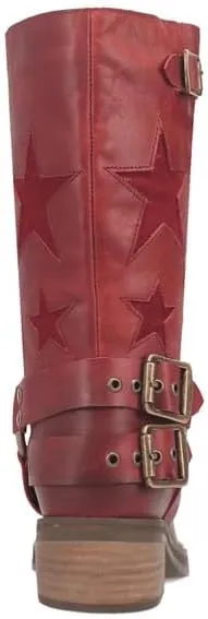 Women's Knee High Riding Boots Square Toe Chunky Block Heel Fashion Buckle Motocycle Biker Boots with Stars
