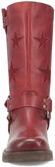 Women's Knee High Riding Boots Square Toe Chunky Block Heel Fashion Buckle Motocycle Biker Boots with Stars
