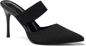 Women'S Knit Stretchy Closed Pointed Toe Stiletto Mules Fashion Mesh Breathable Comfort Slip-On High Heel slingback Dress Slide sandals with Elastic Strap for Wedding Party Daily Wear