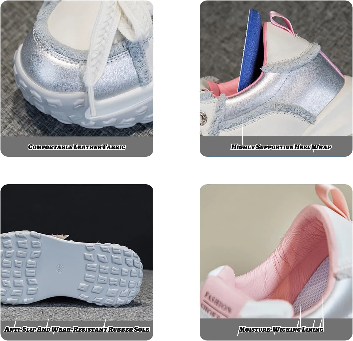 Women's Leather Fashion Casual Sneakers,Lace-Up Round Toe Platform Sneakers,Anti-Slip Shock Absorbing Heighten Outdoor Running Sneakers