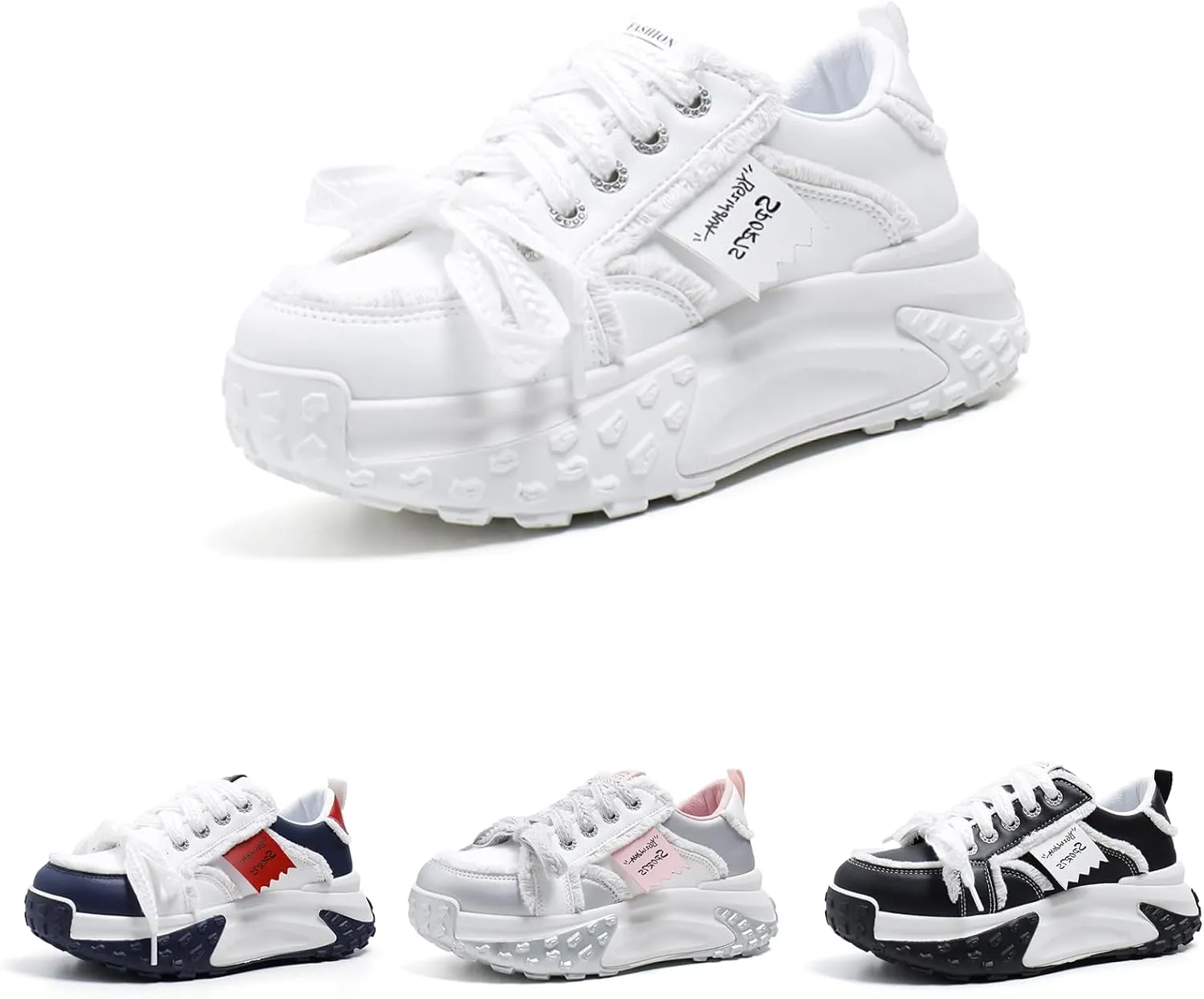 Women's Leather Fashion Casual Sneakers,Lace-Up Round Toe Platform Sneakers,Anti-Slip Shock Absorbing Heighten Outdoor Running Sneakers