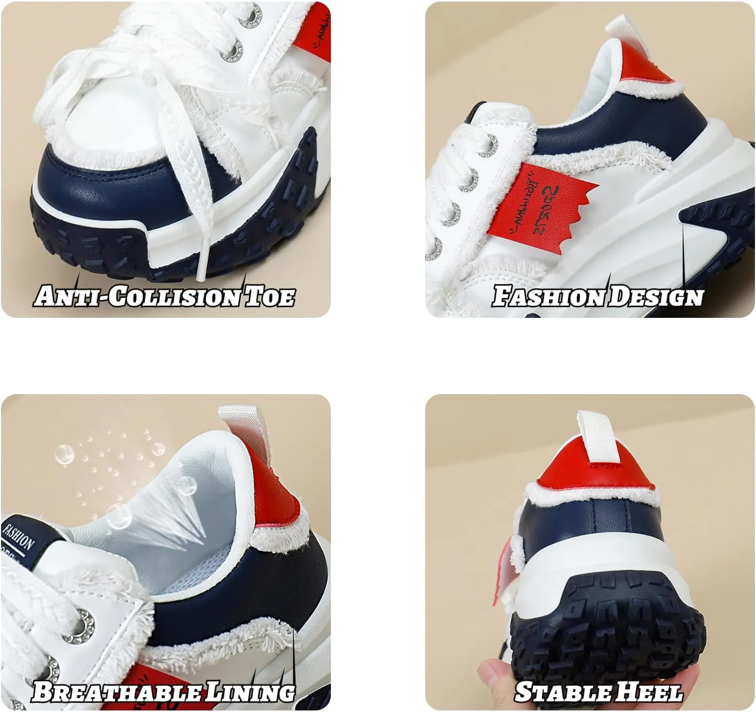 Women's Leather Fashion Casual Sneakers,Lace-Up Round Toe Platform Sneakers,Anti-Slip Shock Absorbing Heighten Outdoor Running Sneakers