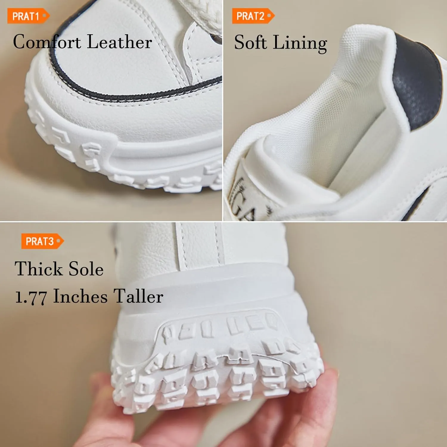 Women's Leather Platform Increasing Sneakers Fashion Chunky Lace Up Low Top Sports Trainers High Top Casual Non-Slip Walking Dad Shoes