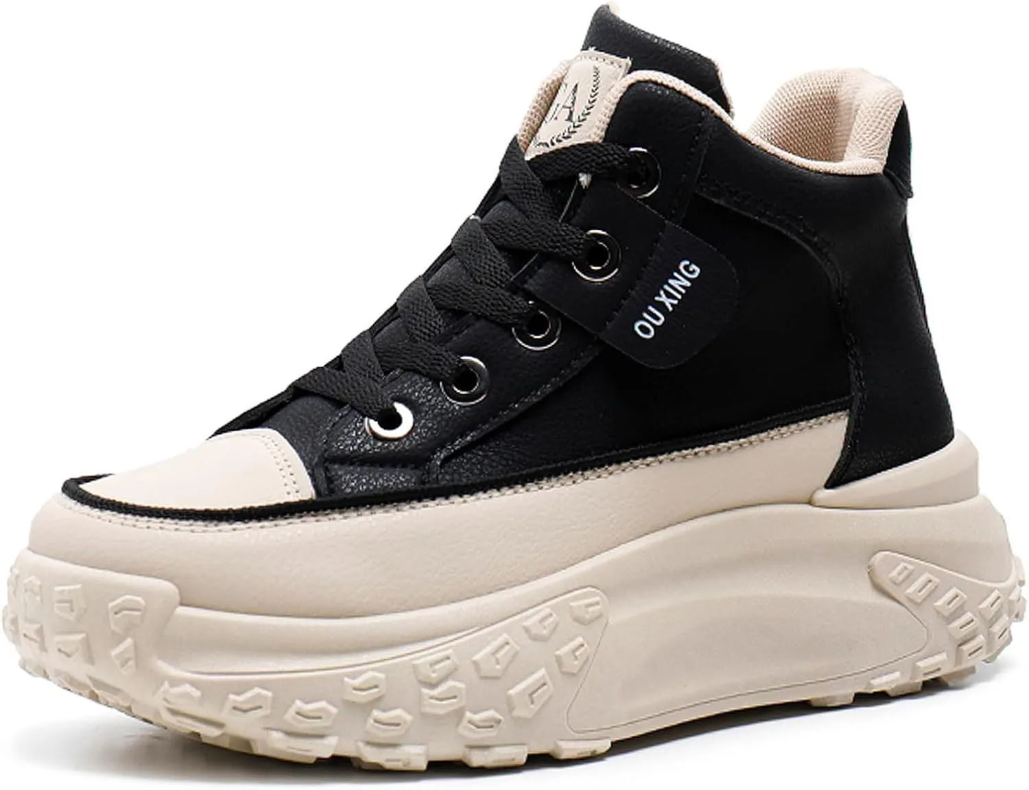 Women's Leather Platform Increasing Sneakers Fashion Chunky Lace Up Low Top Sports Trainers High Top Casual Non-Slip Walking Dad Shoes