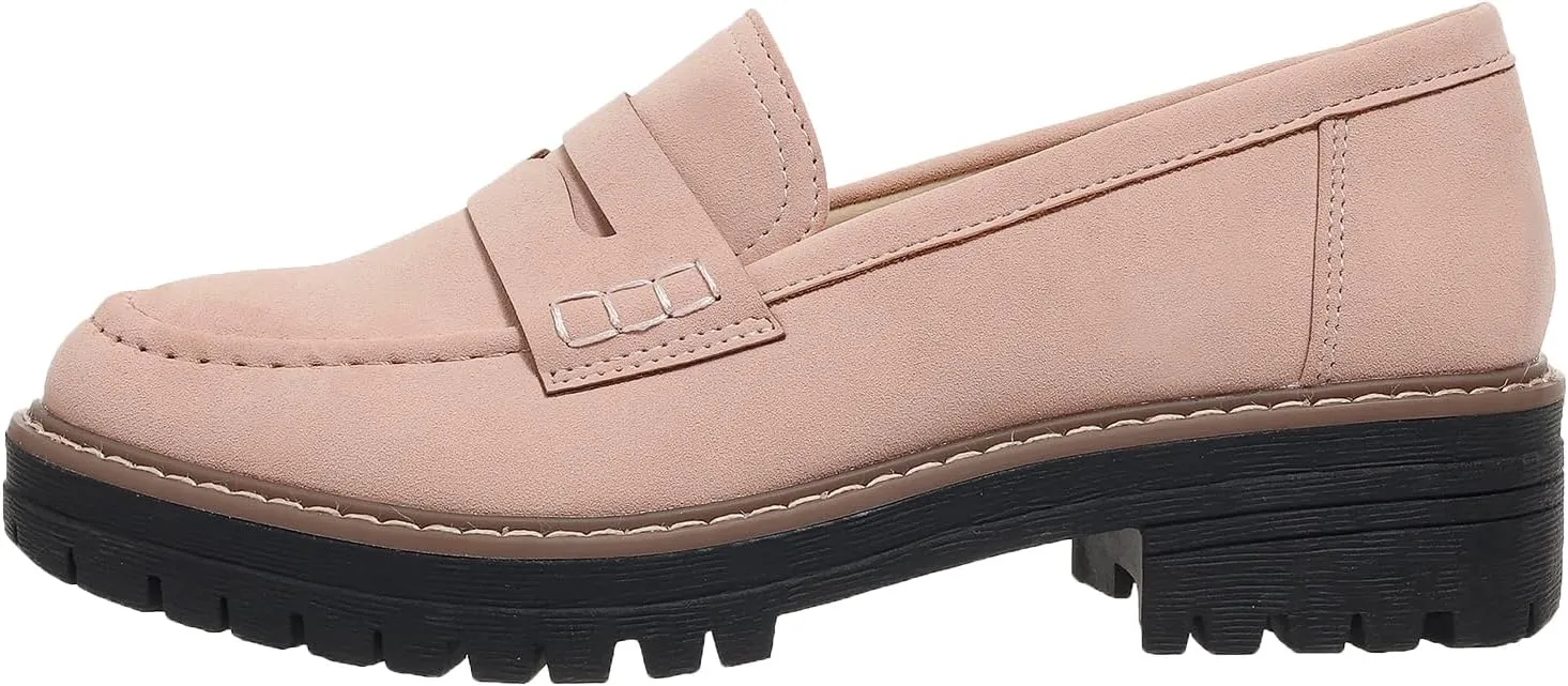 Womens Loafers Slip On Casual Chunky Platform Heel Loafers Classic Penny Dressy Comfy Business Work Shoes Green Beige Black Red US5-11