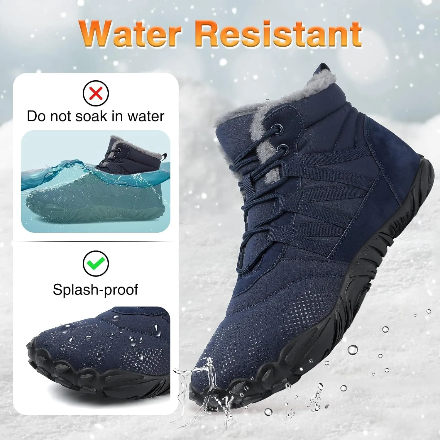 Womens Mens Barefoot Boots Shoes Minimalist Winter Snow Boots Warm Ankle Booties Zero Drop Sole Wide Toe Box Slip on Sneakers