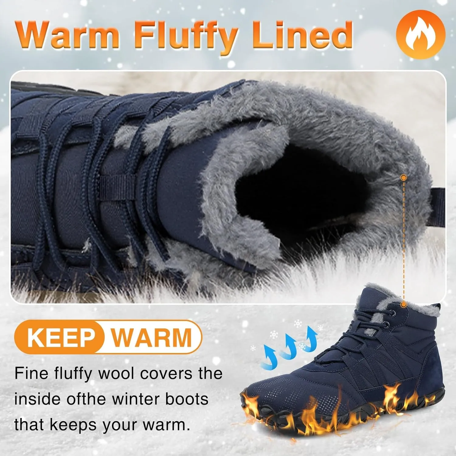 Womens Mens Barefoot Boots Shoes Minimalist Winter Snow Boots Warm Ankle Booties Zero Drop Sole Wide Toe Box Slip on Sneakers