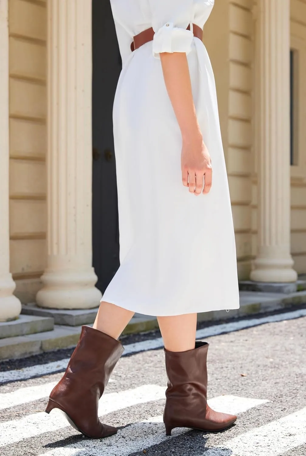 Women's Mid Calf Boots Wide Calf Kitten Heel Pointed Toe Pull On Low Heel Fall Boots