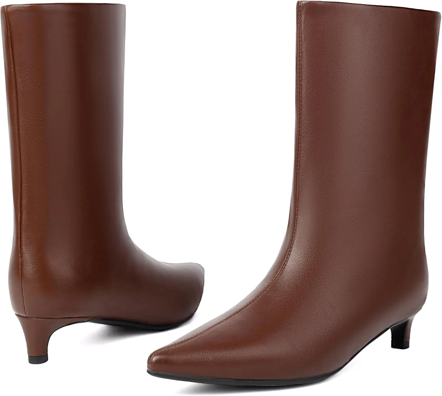 Women's Mid Calf Boots Wide Calf Kitten Heel Pointed Toe Pull On Low Heel Fall Boots