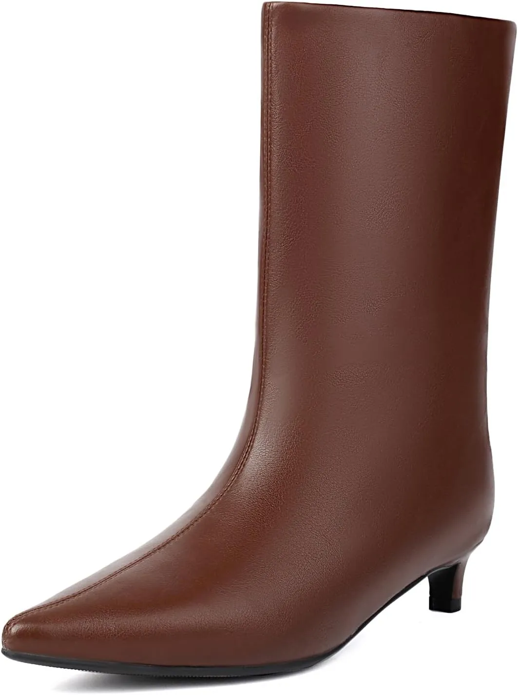 Women's Mid Calf Boots Wide Calf Kitten Heel Pointed Toe Pull On Low Heel Fall Boots