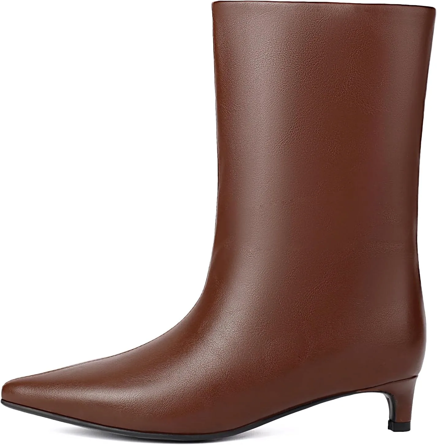 Women's Mid Calf Boots Wide Calf Kitten Heel Pointed Toe Pull On Low Heel Fall Boots