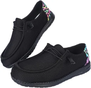Women's Milky Cow Print Slip-On Loafers - Lightweight Comfortable Casual Shoes with Elastic Laces, Foam Outsole, Orthotic Walking Shoes for Daily Wear, US 6-10