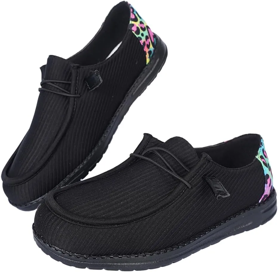 Women's Milky Cow Print Slip-On Loafers - Lightweight Comfortable Casual Shoes with Elastic Laces, Foam Outsole, Orthotic Walking Shoes for Daily Wear, US 6-10