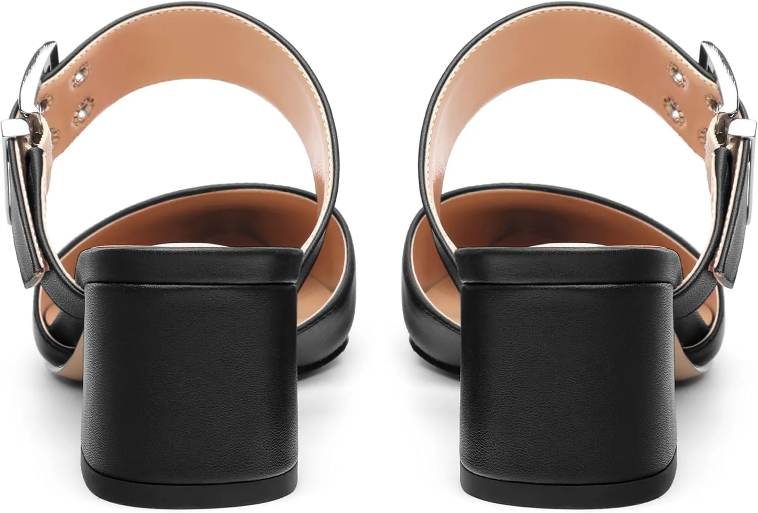 Women's Mules Buckle Adjustable Strap Pointed Toe Comfort Casual Matte Chunky Low Heel Pumps Slide Sandals 2 Inch