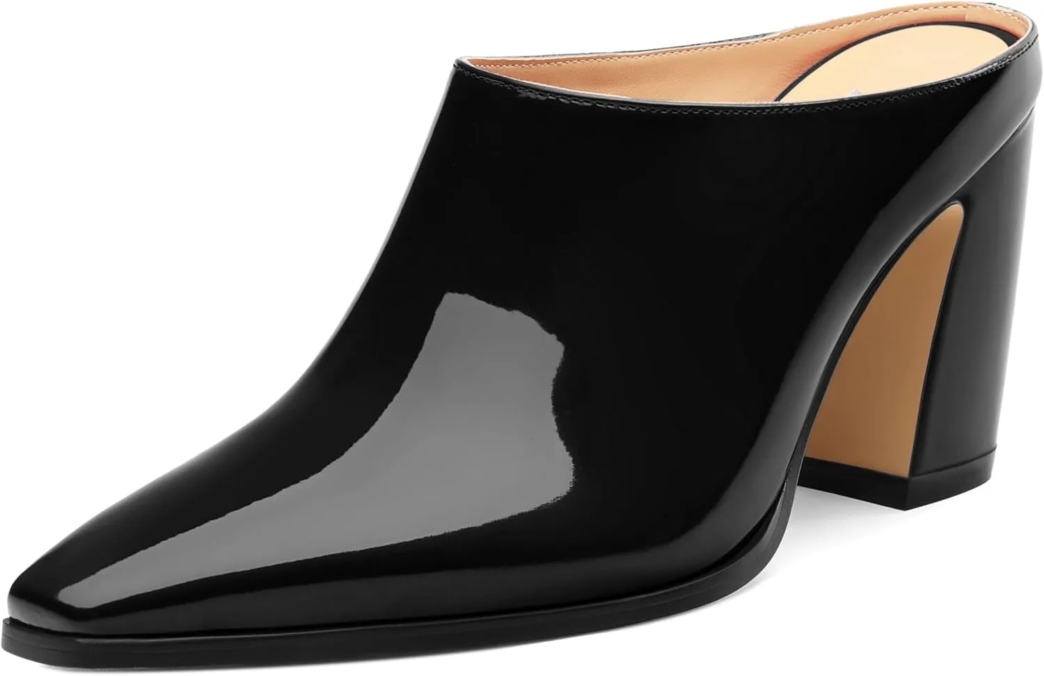Womens Mules, Closed Square Toe Chunky Heel Mules, High Block Heel Backless Loafers Shoes, Slip On Mules for Women Dress Party Shoes 3.35 Inch
