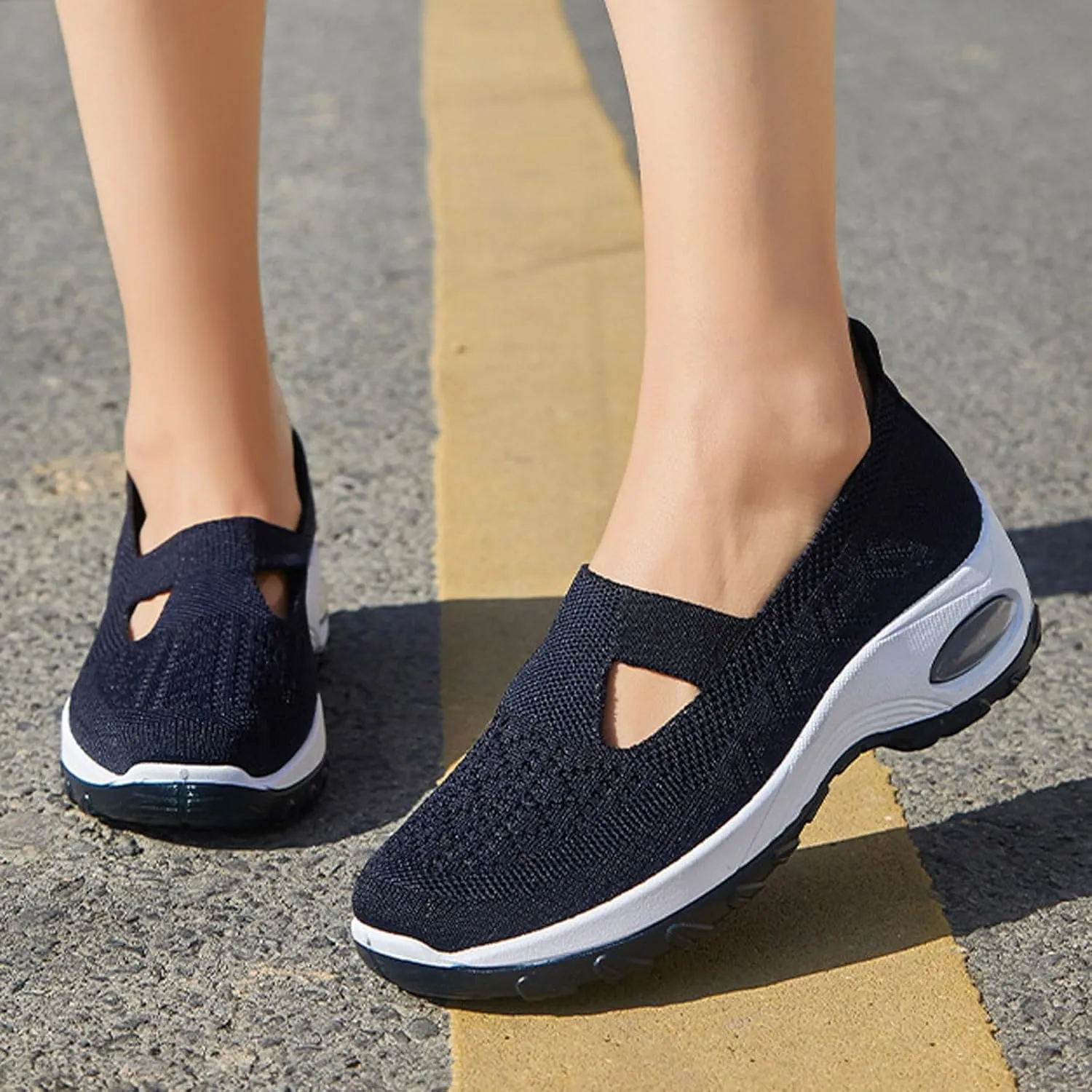 Women’s Orthopedic Knit Mesh Shoes Arch Support Air Cushion Slip on Sneakers Breathable Comfortable Anti-Skid Sports Shoes