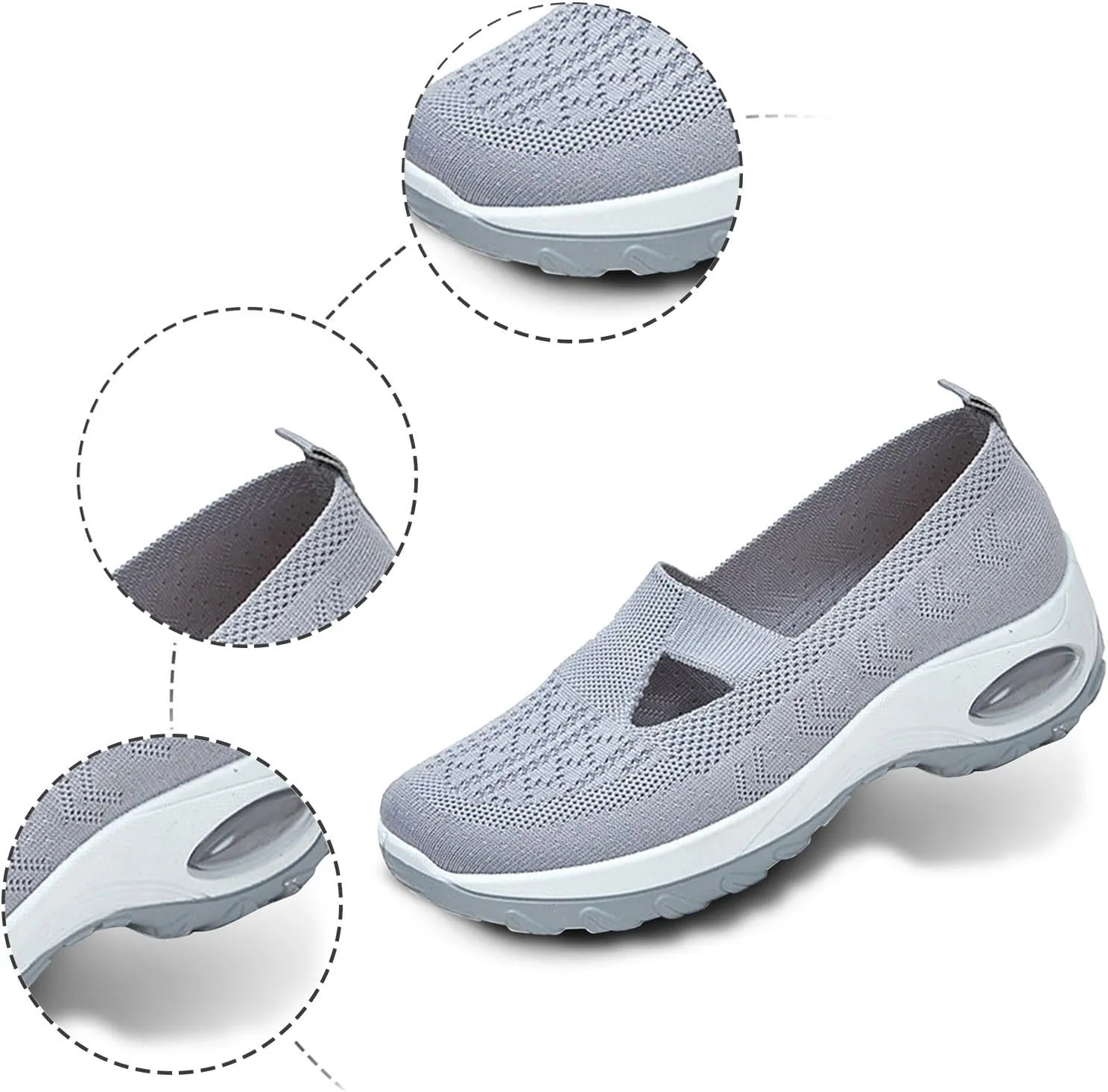 Women’s Orthopedic Knit Mesh Shoes Arch Support Air Cushion Slip on Sneakers Breathable Comfortable Anti-Skid Sports Shoes
