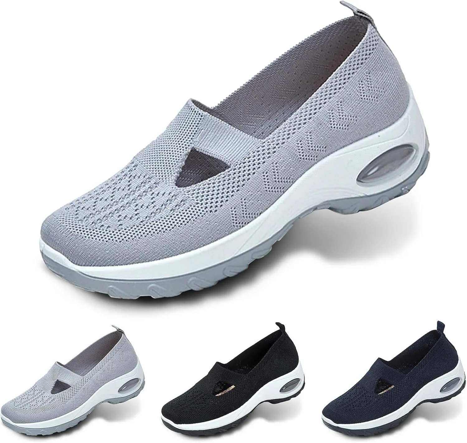 Women’s Orthopedic Knit Mesh Shoes Arch Support Air Cushion Slip on Sneakers Breathable Comfortable Anti-Skid Sports Shoes