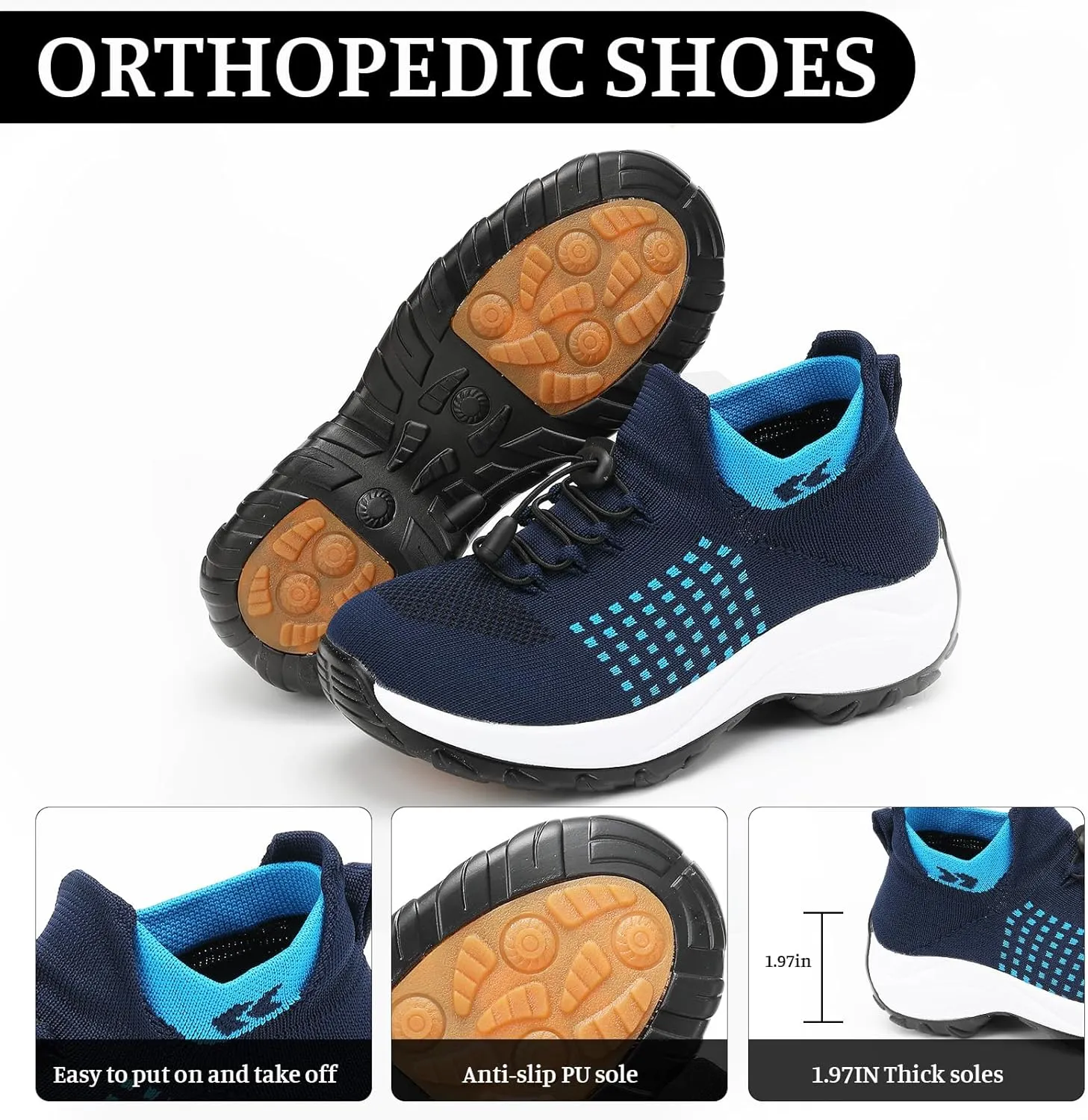 Women's Orthopedic Sneakers Comfortable Breathable Mesh Upper Walking Shoes Air Cushion Stretch Orthowear Shoes