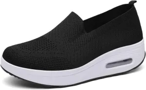 Women's Orthopedic Sneakers Summer Casual Breathable Mesh Hollow Out Slip on Walking Shoes Trendy Comfortable Air Cushion Stretch Diabetic Platform Sneakers with Arch Support