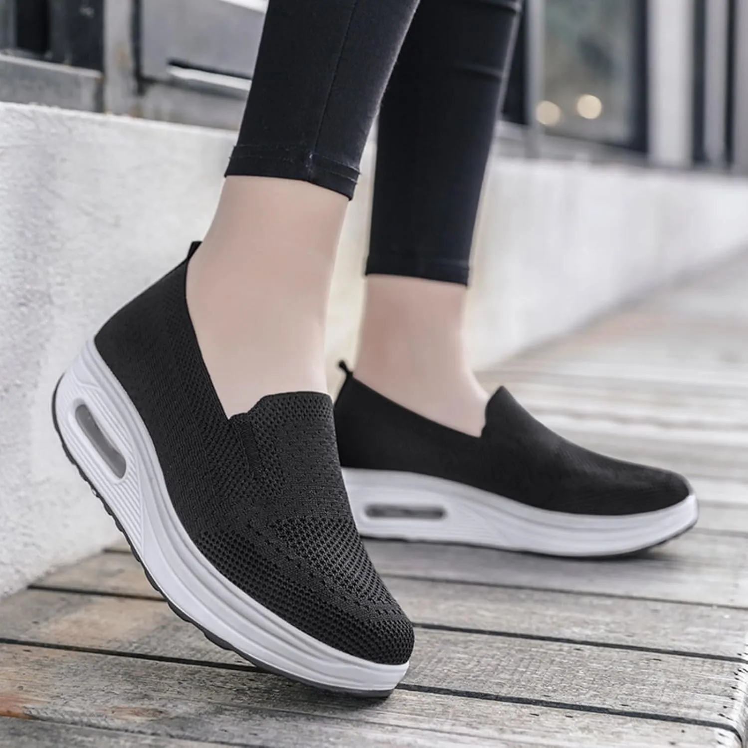 Women's Orthopedic Sneakers Summer Casual Breathable Mesh Hollow Out Slip on Walking Shoes Trendy Comfortable Air Cushion Stretch Diabetic Platform Sneakers with Arch Support